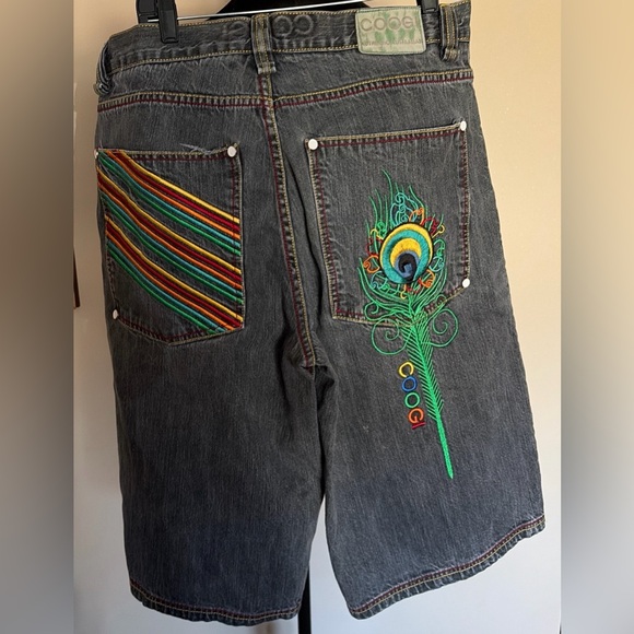 Vintage Authentic COOGI Black Denim Shorts with Multicolor Stitching Sz 36W